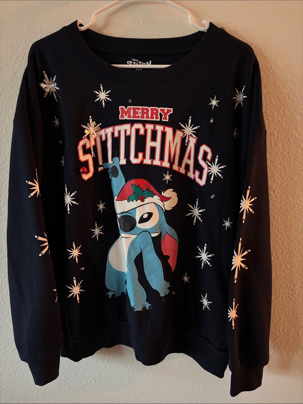 Disney Navy 'Merry Stitchmas' Crewneck with Red and Blue Artwork